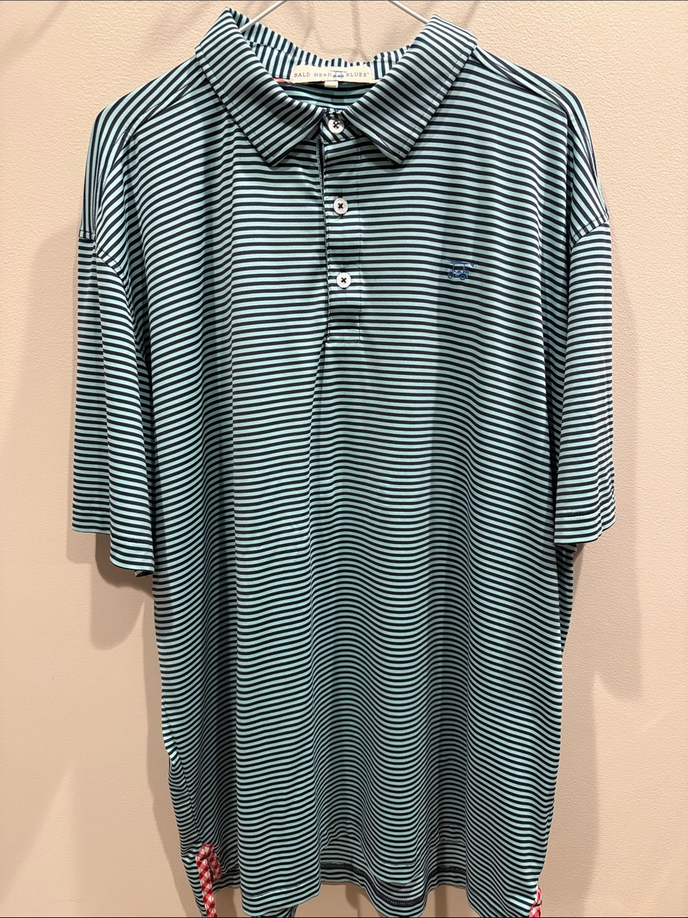 Bald Head Blues Teal and Navy Striped Polo - Bald Head Island Club